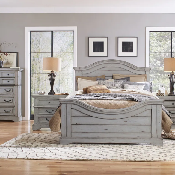 5-Piece Panel Bedroom Set by Greyson Living with Rustic Charm and Elegant Accents