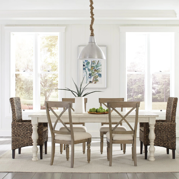 Taupe Weathered Driftwood Dining Chair with Beige Linen Cushion – Coastal Cottage Style Seating