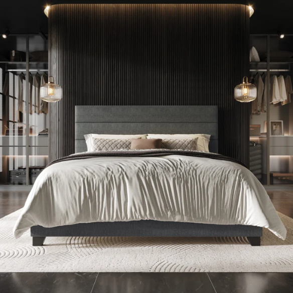 Modern King Size Upholstered Bed with Horizontal Channel Tufted Headboard – Simple, Sophisticated Design for a Contemporary Bedroom
