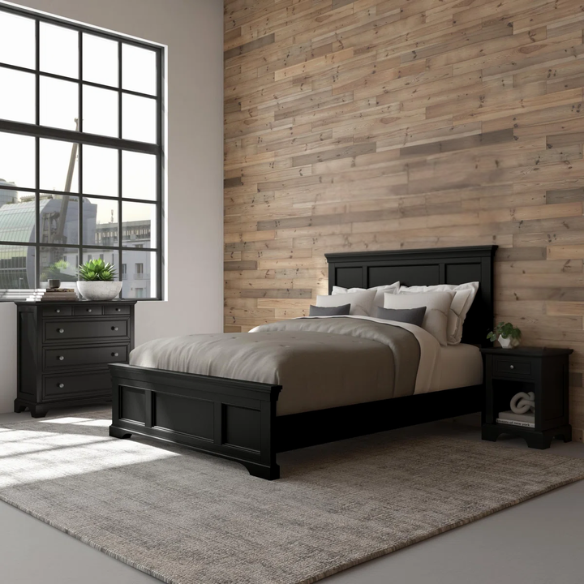 Elegant Queen Bedroom Set in Solid Black Wooden Design