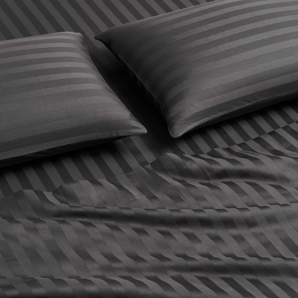 4-Piece Luxury Bed Sheet Set – Fitted & Flat Sheets with Pillowcases | Solid Stripe Bedding for Twin, Full, Queen, King Sizes