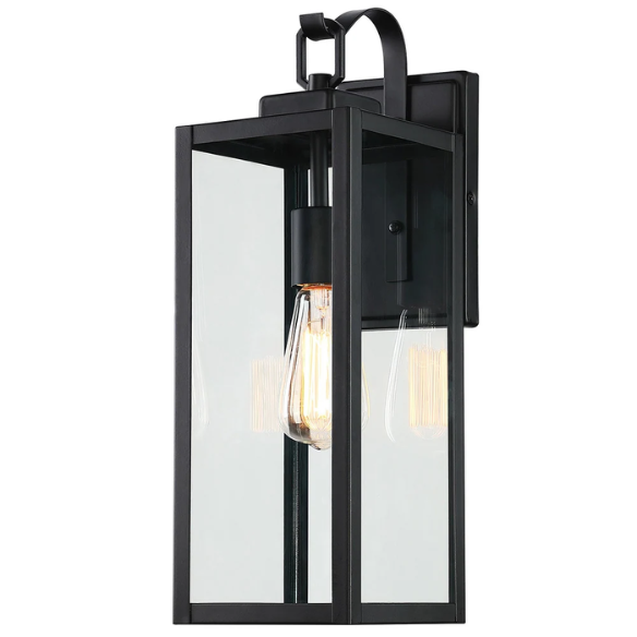 1-Light Outdoor Matte Black Wall Sconce – Durable Die-Cast Aluminum with Clear Glass Panels, Weather-Resistant, Anti-Rust, and Anti-Corrosion for Year-Round Use
