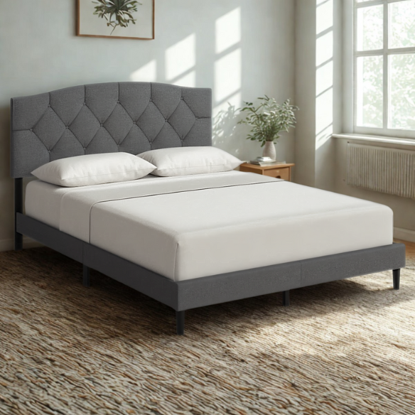 Modern Button-Tufted Queen Size Upholstered Platform Bed with Sleek Design