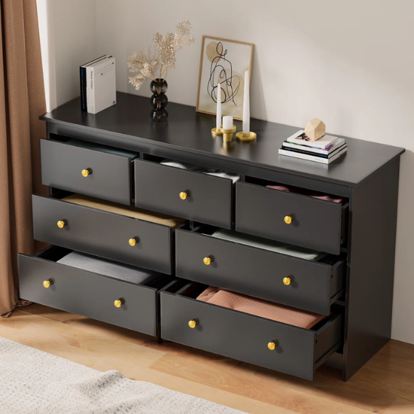 Classic & Modern 7-Drawer Dresser with Matte Wood Finish and Elegant Metal Knobs