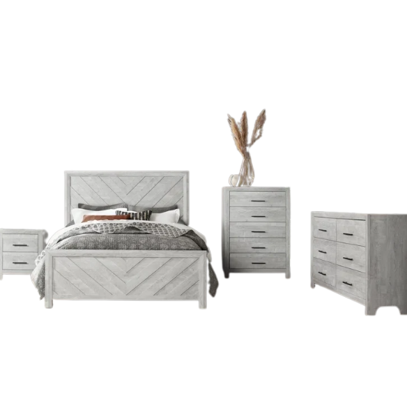 Stylish Light Grey Wooden 5-Piece Twin Bedroom Set: Luxurious Rustic Solid Wood Design