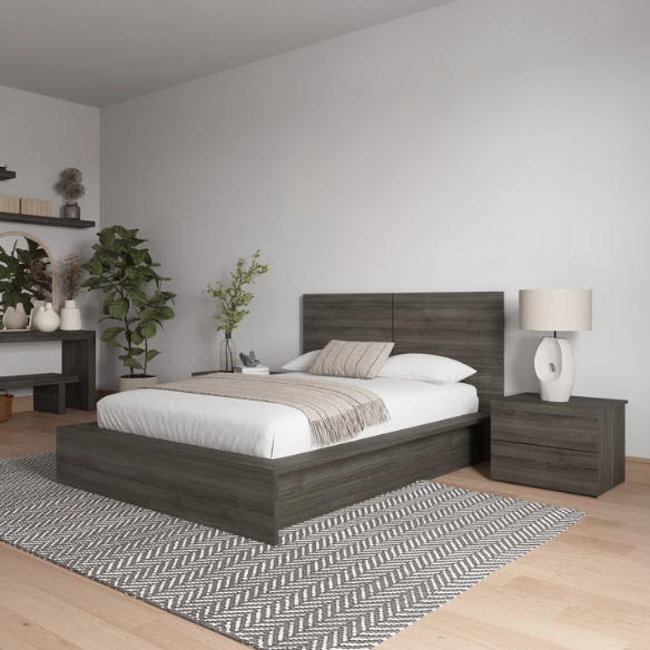 Elegant 3-Piece Wood Bedroom Set – Full Double Size Bed with Stylish Headboard and 2 Matching Nightstands