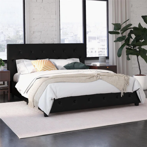 Luxurious Faux Leather Platform Bed – Full Double Size with Sleek Modern Design