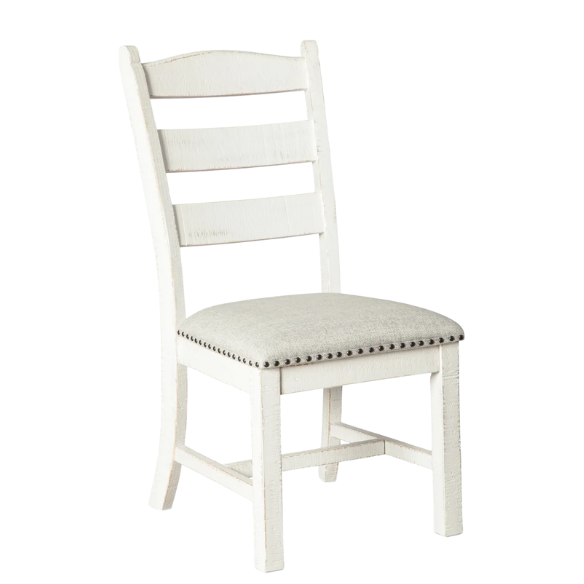 Rustic White Distressed Solid Wood Upholstered Side Chairs (Set of 2) – Farmhouse Dining Accent Seating