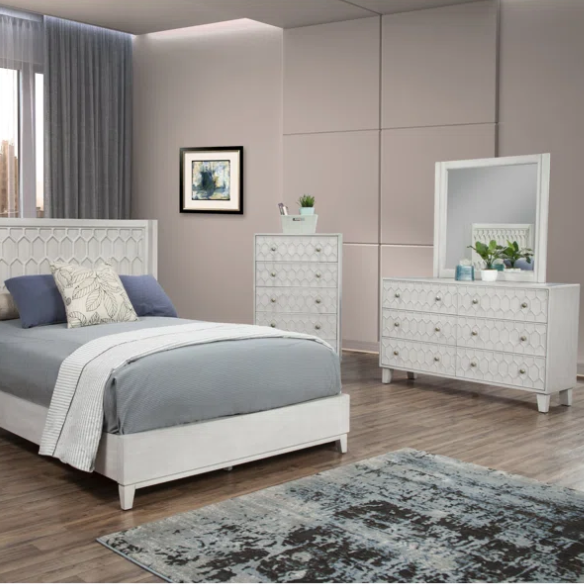 Modern Panel Configurable Bedroom Set with Honeycomb Design Headboard – Stylish and Contemporary with Sleek Lines and Sophisticated Appeal