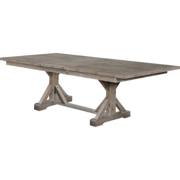 7-Piece Rustic Trestle Dining Set – Upholstered Chairs & Bench