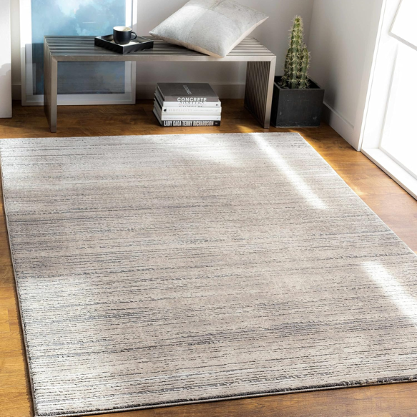 Modern Abstract Gray Area Rug – Stain-Resistant, High-Low Pile, Distressed Ivory Hues for a Relaxed, Stylish Touch
