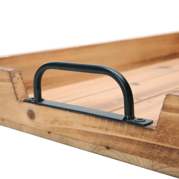 Rustic Wooden Coffee Table Tray with Handle Slots – Farmhouse-Inspired Accent for Stylish Organization and Decor
