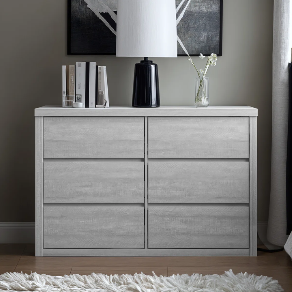 Modern 46.46'' 6-Drawer Double Dresser with Hidden Handles and Wood Grain Finish