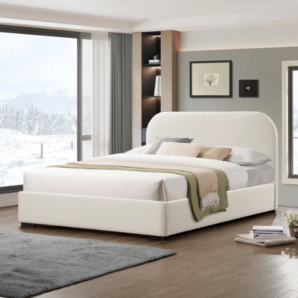 Bouclé Platform Bed with Arched Headboard – Modern Design, Easy Assembly, and Superior Comfort for King Size