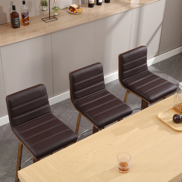 Mid-Century Modern Faux Leather Swivel Counter/Bar Stools – 360° Swivel, Padded PU Leather Seat & Back, Durable Bentwood Legs, Metal Footrest, Supports Up to 440lbs for Home Bar or Kitchen