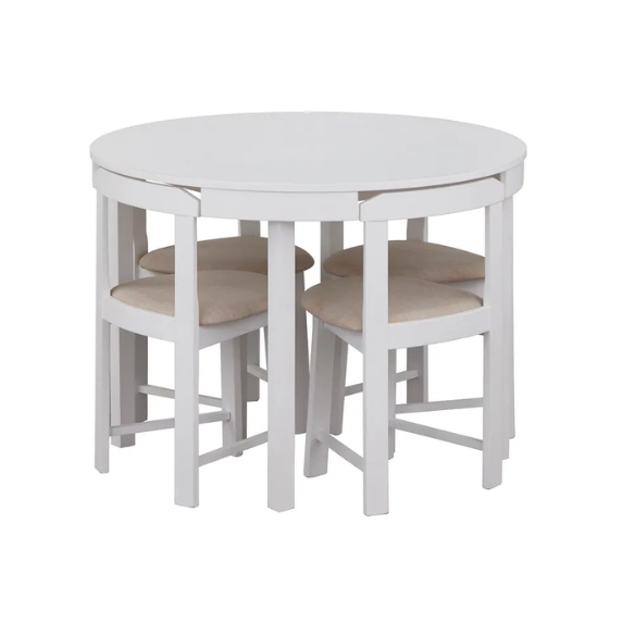 5-Piece Compact Round Dining Set – Space-Saving Design with Vegan Leather or Fabric Seats