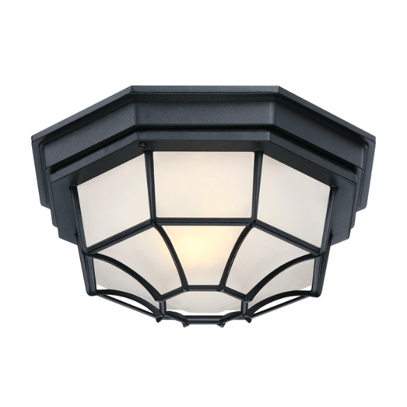 1-Light Retro Textured Ceiling Mount Light Fixture with Frosted Glass – Vintage-Inspired Black Ceiling Light for Home, Farmhouse, and Commercial Spaces