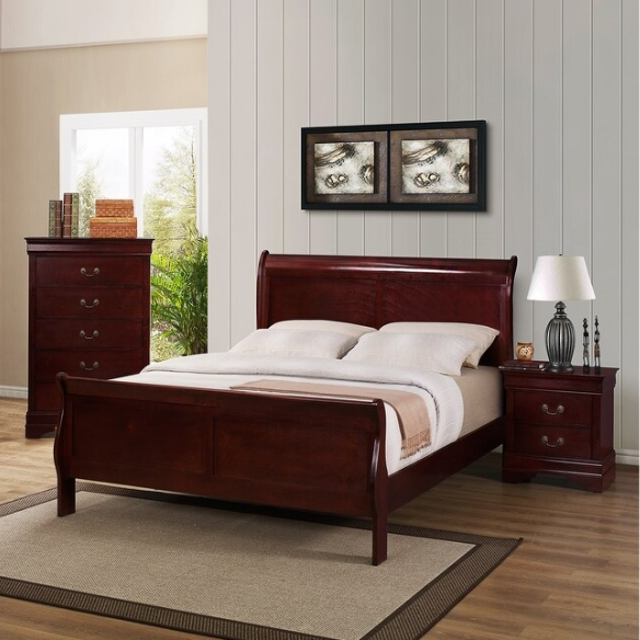 Timeless 6-Piece Cherry Wood Sleigh Bedroom Set with Elegant Curves and Sophisticated Finish