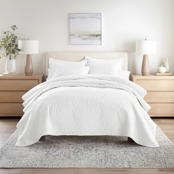 Elegant Floral Stitching Quilt Set – Ultra-Soft, Hypoallergenic, and Machine Washable Bedding for All Seasons