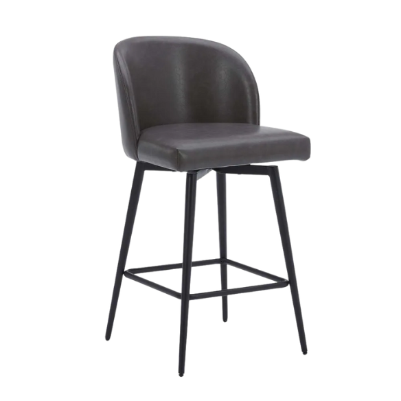 Set of 2 Counter Height Swivel Barstools – Mid-Century Modern Design, Padded Seat with High-Density Foam, 360° Swivel, Sturdy Iron Base, Footrest for Kitchen or Bar