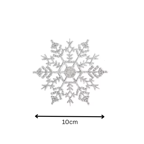 Silver Glitter Snowflake Christmas Ornaments – Whimsical Holiday Décor Set (12 Pieces)