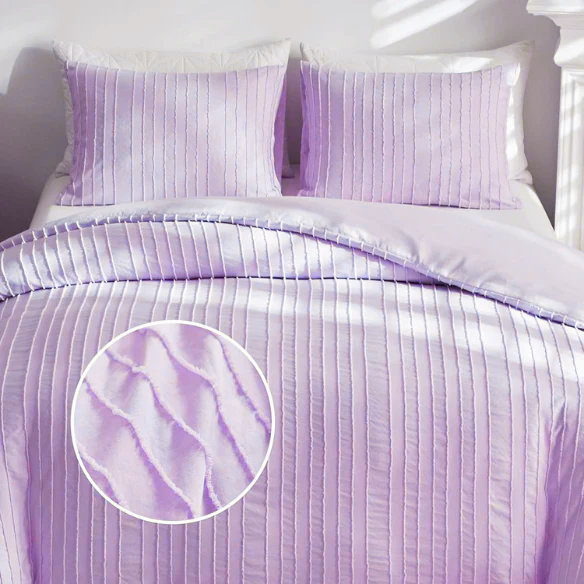 Luxurious Tufted Duvet Cover Set – Queen Size | Striped Textured Boho Bedding | Ultra-Soft Washed Microfiber | 3-Piece Set