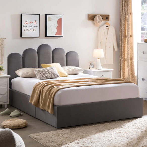 Elegant Hydraulic Velvet Upholstered Platform Bed – Full Double Size with Lift-Up Storage for Ultimate Space Saving