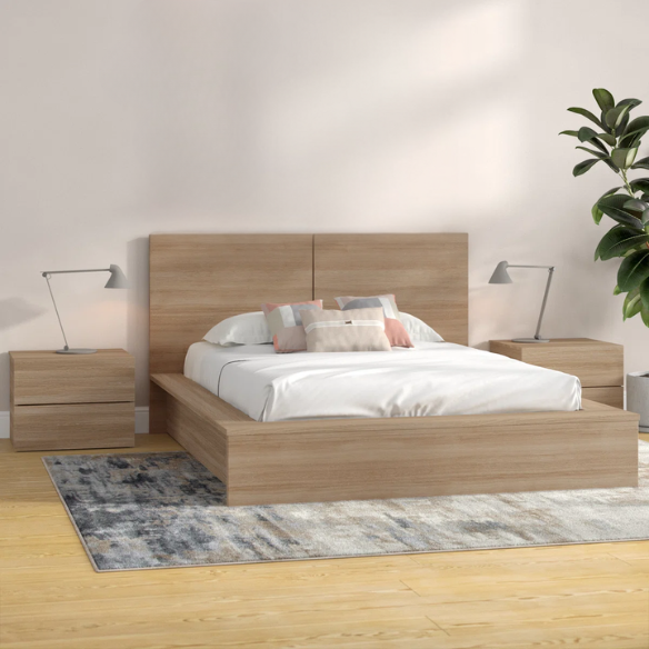 Elegant 3-Piece Wood Bedroom Set – Full Double Size Bed with Stylish Headboard and 2 Matching Nightstands