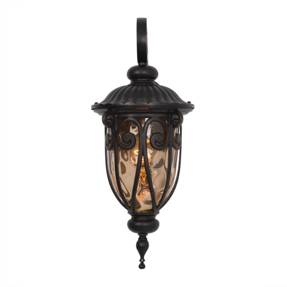 Victorian-Style 1-Light Outdoor Wall Lantern – Oil Rubbed Bronze Finish with Gold Stone Glass, Energy-Efficient, Traditional Design for Exterior Home Lighting