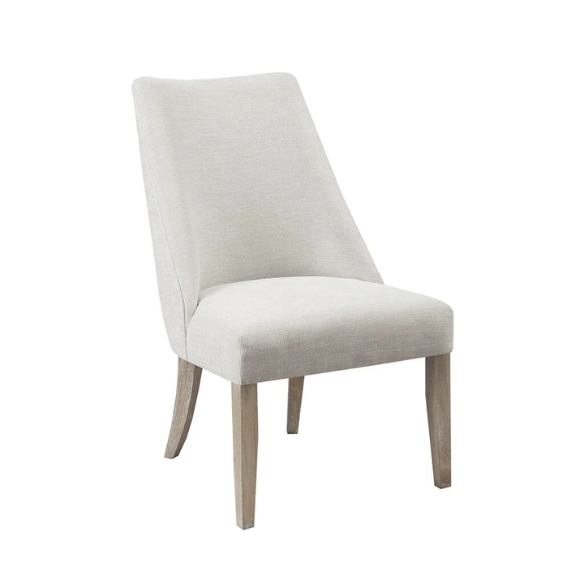 Beige High Back Upholstered Dining Chairs (Set of 2) with Weathered Rustic Wood Legs – Farmhouse Style Seating
