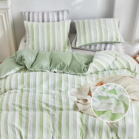Luxurious Tufted Duvet Cover Set – Queen Size | Striped Textured Boho Bedding | Ultra-Soft Washed Microfiber | 3-Piece Set
