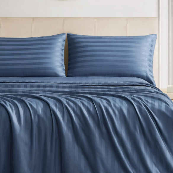 4-Piece Luxury Bed Sheet Set – Fitted & Flat Sheets with Pillowcases | Solid Stripe Bedding for Twin, Full, Queen, King Sizes