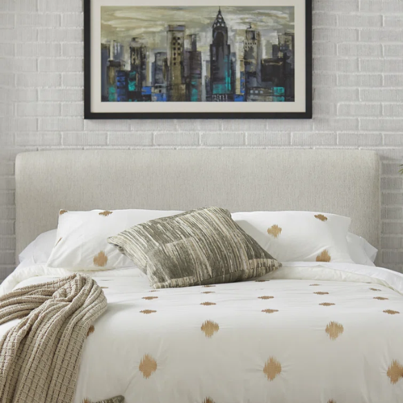 Solid Colored Linen Upholstered Queen Size Standard Bed