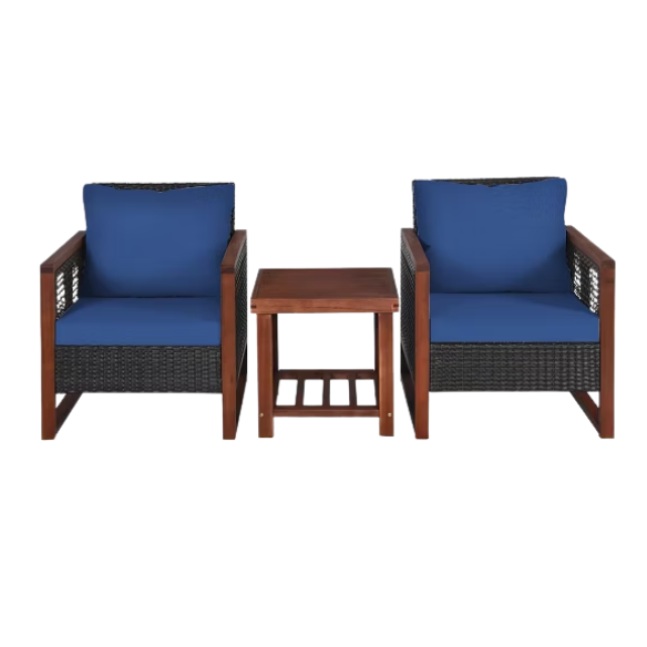 3-Piece Patio Wicker Furniture Set | Rattan Outdoor Sofa with Washable Cushions and Acacia Wood Coffee Table | Perfect for Garden and Backyard