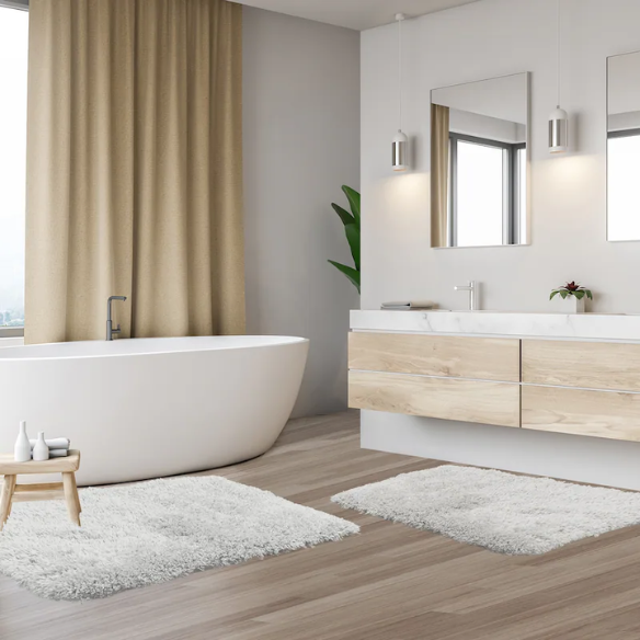 White Shaggy Bath Rug Set – Ultra-Soft Microfiber Non-Slip Bathroom Mat with Rubber Backing (2 or 3-Piece Set)