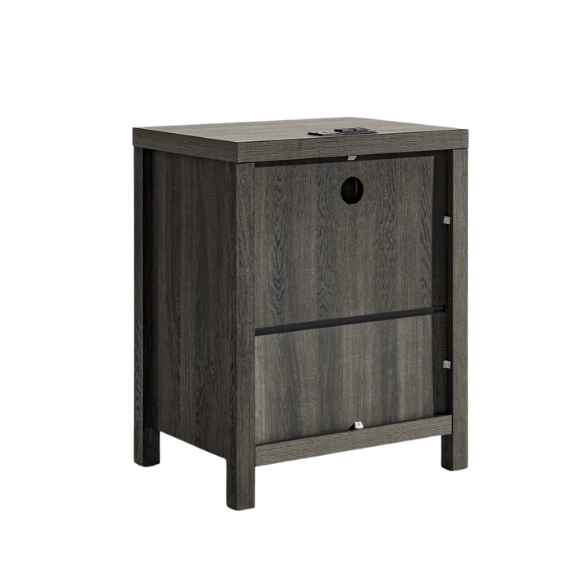 2-Drawer Nightstand with Built-In Outlets – Fluted Panels, Wood Grain Finish, Modern Design, Charging Station with 2 AC Outlets, USB & USB-C Ports, 4.9-Foot Power Cord, Set of 2