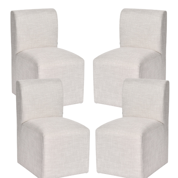 Neutral Beige Linen Upholstered Rolling Dining Chair with Casters – Comfortable Accent Seating