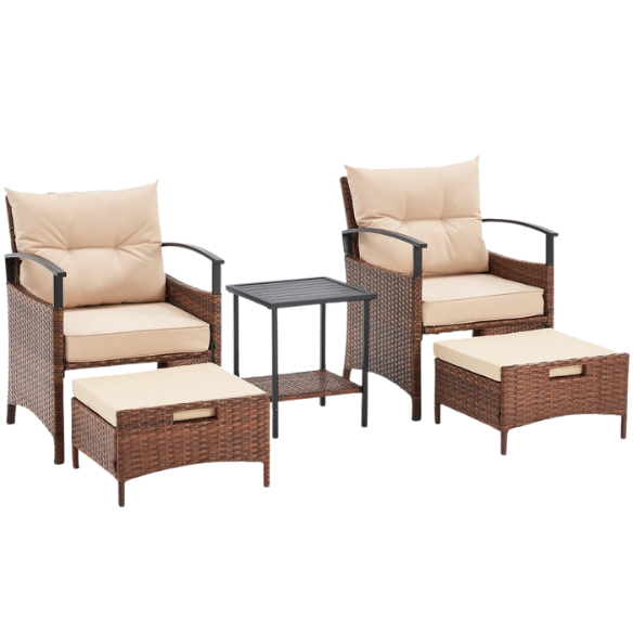 Patio Furniture Set | Outdoor Rattan Chairs with Tempered Glass Coffee Table, Ottomans, and Soft Cushions | Stylish Wicker Conversation Set
