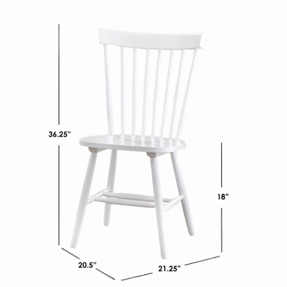 White Farmhouse Spindle Back Dining Chairs – Set of 2, Solid Rubberwood