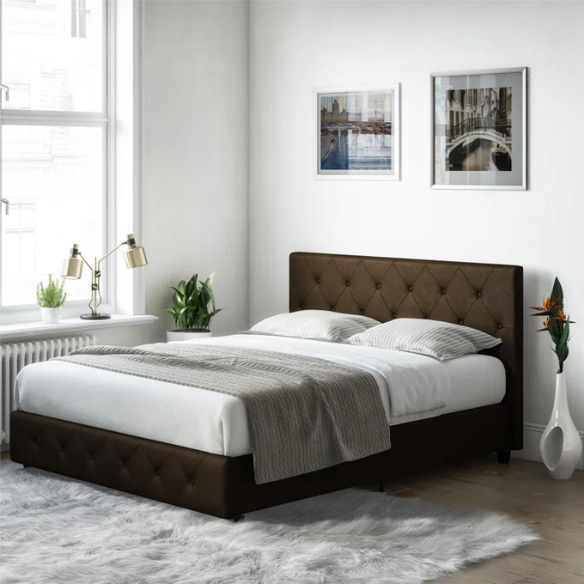 Luxurious Faux Leather Platform Bed – Full Double Size with Sleek Modern Design
