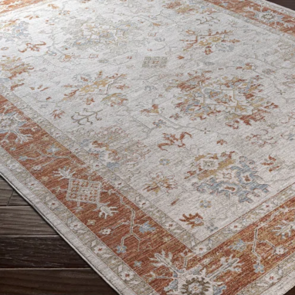 Elegant Oriental Rug – Stain-Resistant, High-Low Pile, Machine Woven with Fringed Detailing