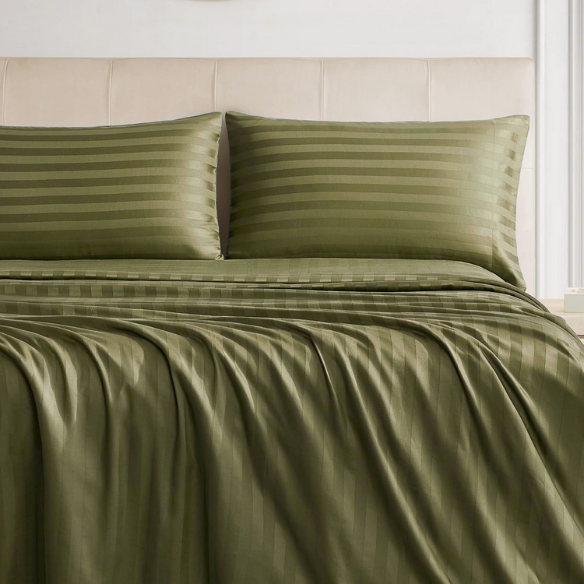 4-Piece Luxury Bed Sheet Set – Fitted & Flat Sheets with Pillowcases | Solid Stripe Bedding for Twin, Full, Queen, King Sizes