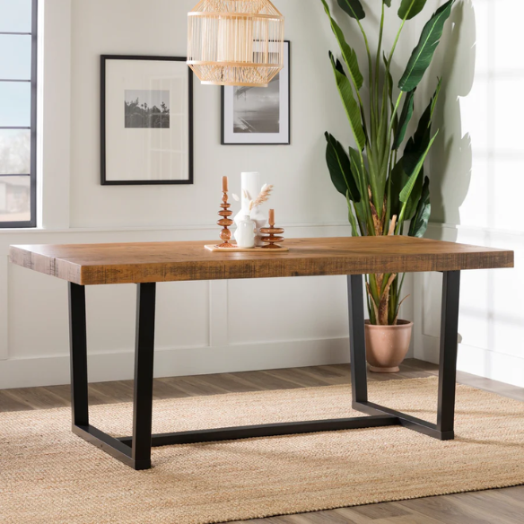 72-Inch Solid Wood Distressed Dining Table – Rustic Industrial Charm for Any Dining Room