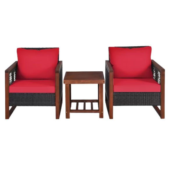 3-Piece Patio Wicker Furniture Set | Rattan Outdoor Sofa with Washable Cushions and Acacia Wood Coffee Table | Perfect for Garden and Backyard