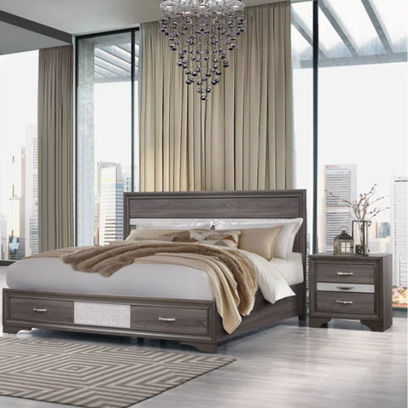 Visually Stunning Panel Configurable Bedroom Set – Clean Modern Design with Timeless Gray Finish, Melamine Detailing, Panel Headboard, and Spacious Footboard Drawers – Perfect for Creating a Serene and Stylish Bedroom Retreat