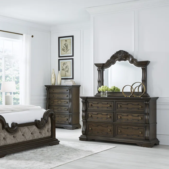 4-Piece Queen Upholstered Bedroom Set in Brown with Tufted Headboard, Dresser, Chest & Nightstand