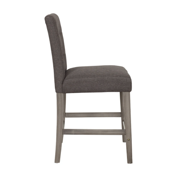 Upholstered 25" Counter Height Bar Stool – Modern Farmhouse Design with Tufted Back, Foam Padded Seat, Washed Grey Solid Wood Legs, and Durable Steel Footrest