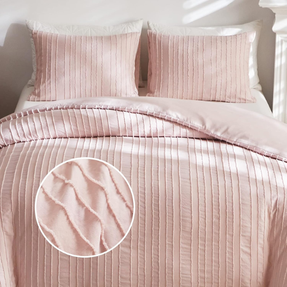 Luxurious Tufted Duvet Cover Set – Queen Size | Striped Textured Boho Bedding | Ultra-Soft Washed Microfiber | 3-Piece Set