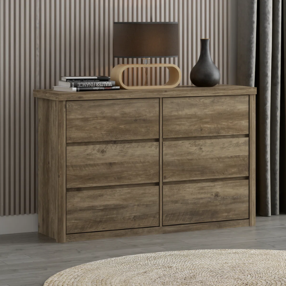 Modern 46.46'' 6-Drawer Double Dresser with Hidden Handles and Wood Grain Finish