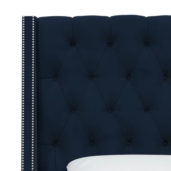 Chic Upholstered Wingback King Size Bed with Button Tufting and Nailhead Trim